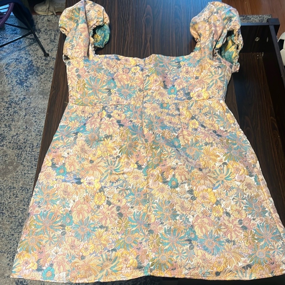 SHEIN MOD Floral Jacquard Puff Sleeve Mini Dress Women's Size XL - Picture 2 of 3